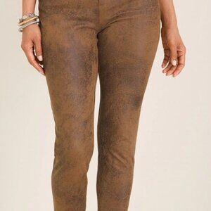 NWOT Chico's Ultimate Fit Faux-Suede Worn Luggage Slim Pants. Size M